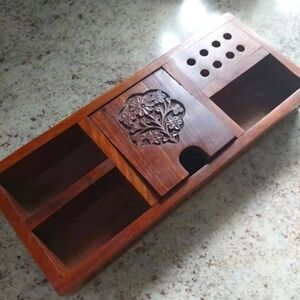 Wooden Ornate Handcarved Home Office/Room Storage Box Florals